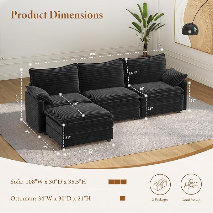 Vesgantti 108" Modular Sectional Sofa, Comfy Cloud Couch - Image 2