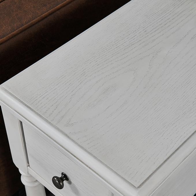 Narrow End Table with Drawer and Open Storage Shelf, Solid Wood Sofa Side Table - Image 6