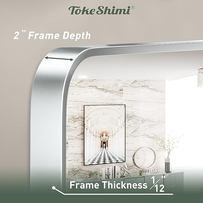 TokeShimi 60 x 36 Inch Brushed Silver Bathroom Mirror - Image 5