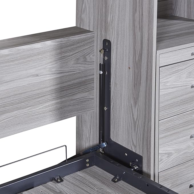 Full Size Murphy Bed with Storage Shelves and Drawers, Easy Fold Wood Wall Bed - Image 7