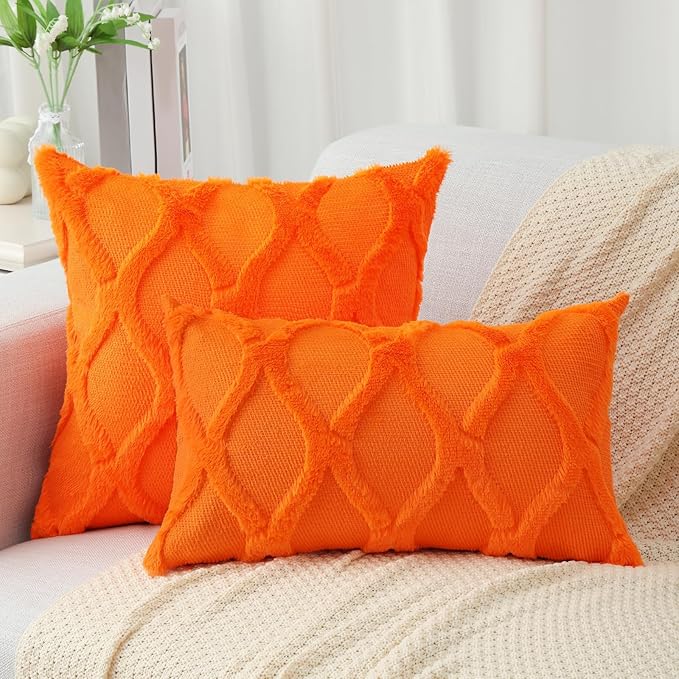 decorUhome Fall Throw Pillow Covers 24x24 Inch Set of 2, Soft Plush Faux Fur - Image 4