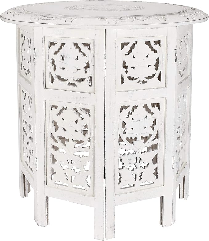 The Wooden Town Handcrafted White Wood End Table - Image 7