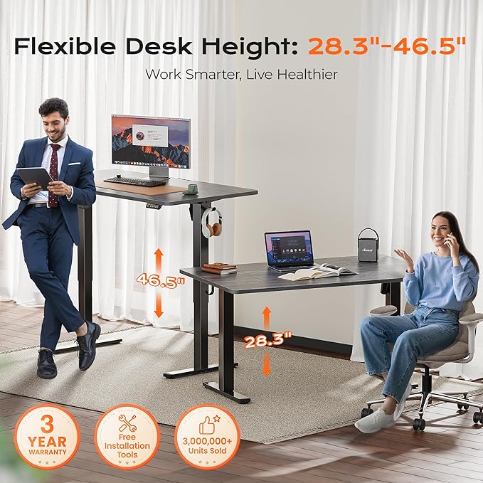 Huuger 55 x 28 Large Electric Standing Desk, Height Adjustable Desk, 27.6" Deep - Image 3