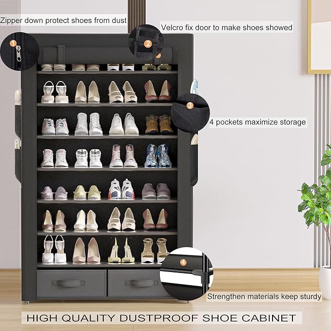 Tall Shoe Rack Dustproof Cabinet Large Capacity 8 Tier Shoe Organizer, 32-40 - Image 6