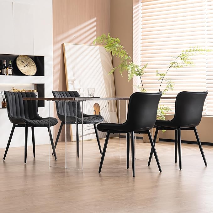 YOUNUOKE Black Dining Chairs Set of 2, Mid-Century Modern Faux Leather - Image 4