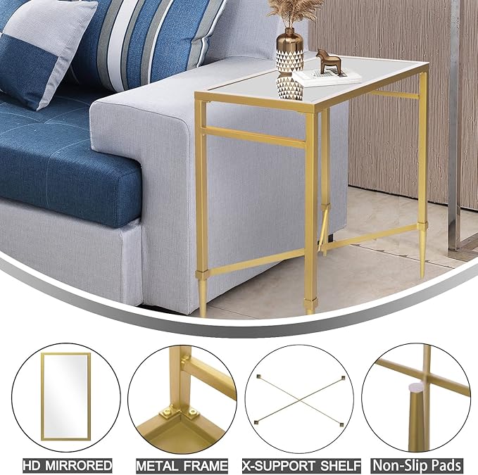 Gold End Table, Rectangle Side Table - Image 6