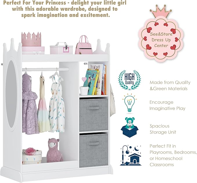 UTEX Kids Play Armoire with Mirror, Storage Bins and Closet - Image 5