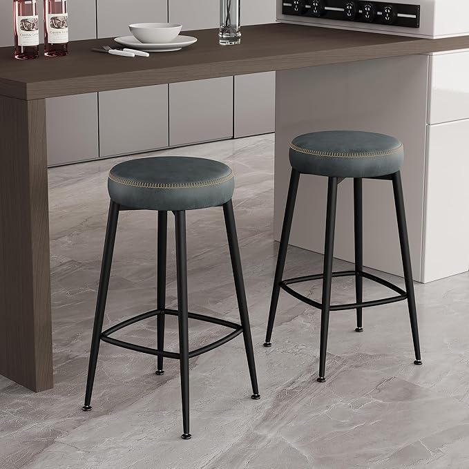 Counter Height Bar Stools, Upholstered Faux Leather Kitchen Counter Stools - Image 8