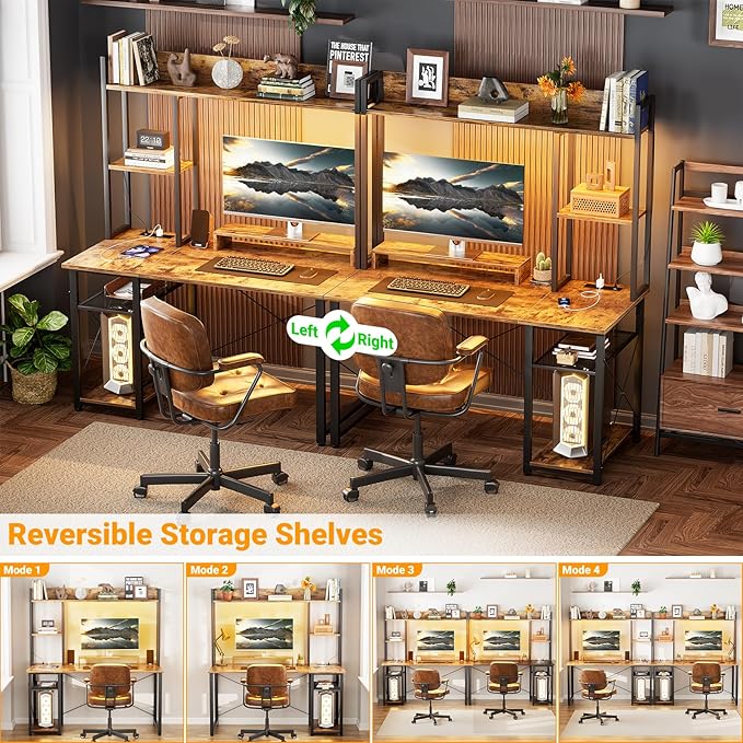 Cyclysio Gaming Desk with Hutch, Home Office Desk with Reversible 5 Tiers - Image 4