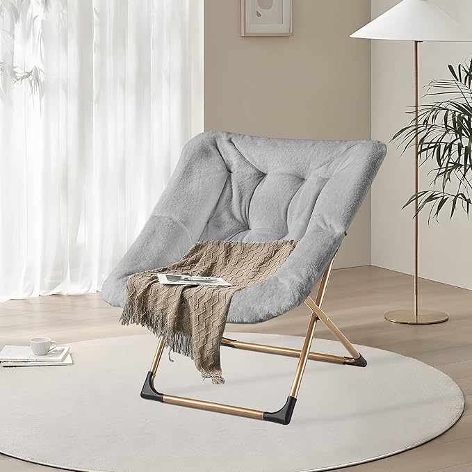 Comfy Oversized Saucer Chair, Soft Faux Fur Reading Lounge Chair - Image 8