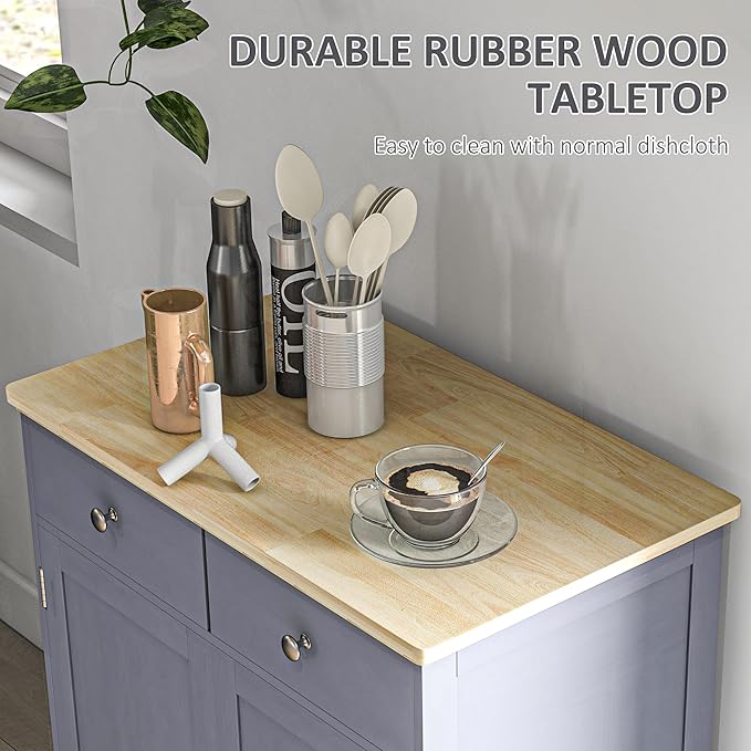 HOMCOM Sideboard with Solid Wood Countertop, Modern Kitchen Storage Cabinet - Image 5