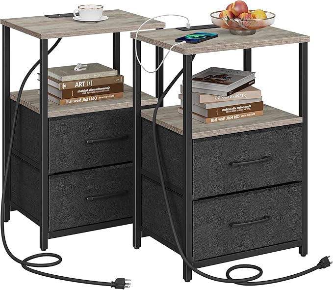 TUTOTAK End Table with Charging Station, Side Table with 2 USB Ports and Outlets by WelcometotheTUTOTAKHome