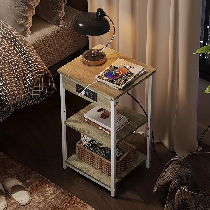 WLIVE Side Table with Charging Station and USB Ports, Small End Tables - Image 7