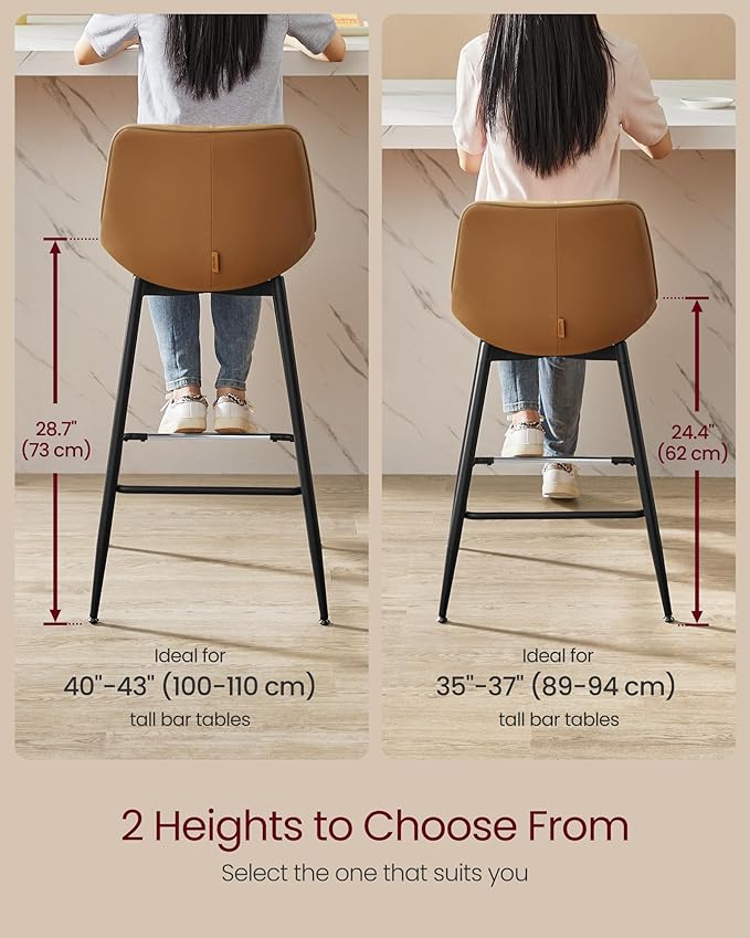 VASAGLE Bar Stools Set of 2, Counter Height Bar Stools - Image 2
