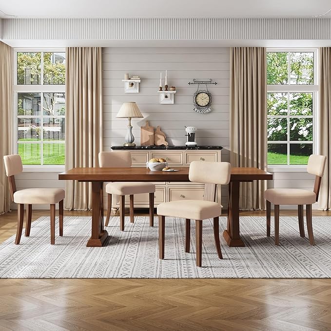 Farmhouse Chair Set of 4, Mid Century Modern Dining Chairs, Sherpa Upholstered - Image 9