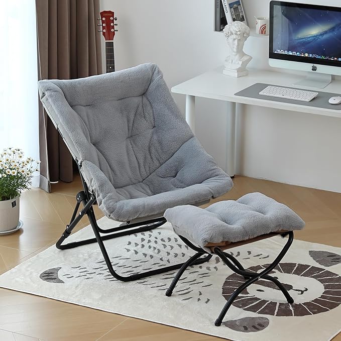 Comfy Folded Chair with Ottoman, Oversized Folding Faux Fur Chair Soft Furry - Image 6