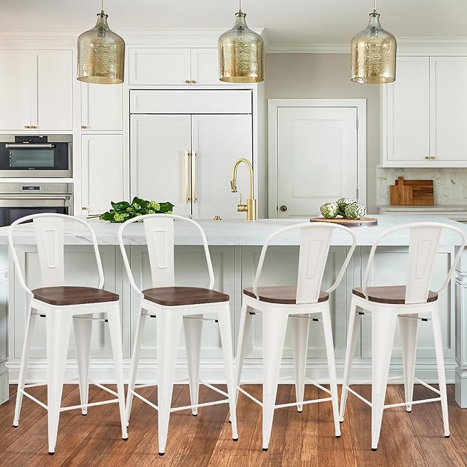 Yongqiang 26 inch Metal Bar Stools Set of 4 Farmhouse Kitchen Island Counter - Image 7