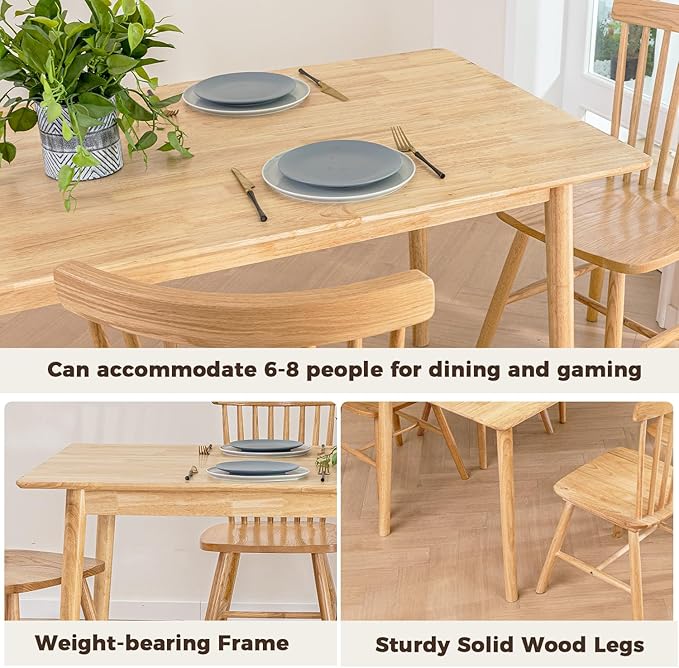 DELAVIN 59" Large Solid Wood Dining Table - Image 5