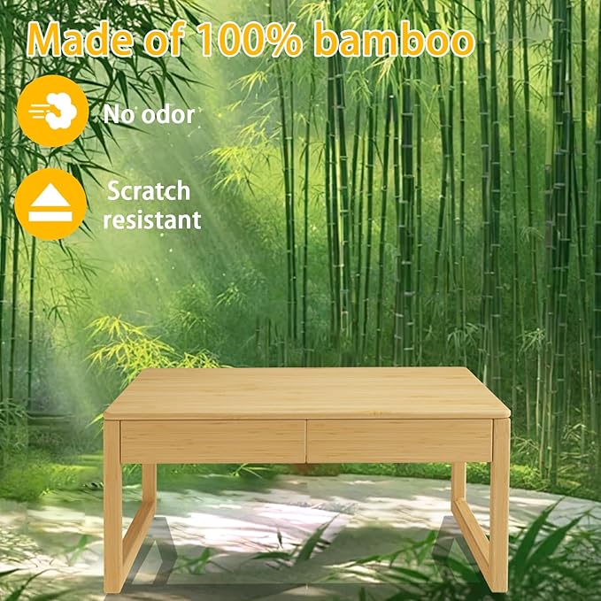 Japanese Floor Coffee Table, Bamboo Low Table, Japanese Tea Table - Image 3
