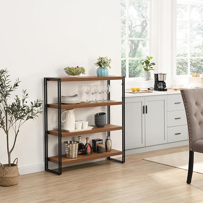 4 Tier Bookshelf Rustic Industrial Bookcase - Image 4