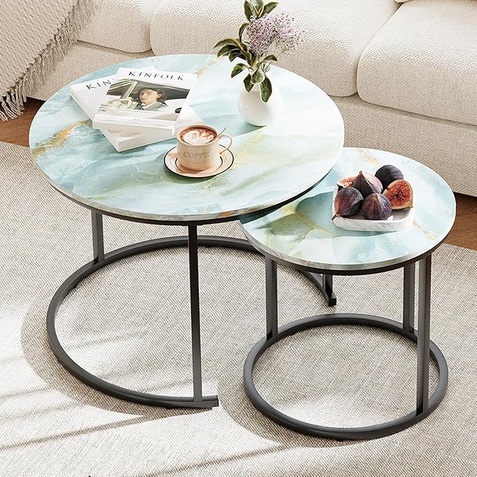 Garden 4 you Nesting Coffee Table, 23.6" Round Coffee Table Set of 2, Wooden by Garden4you