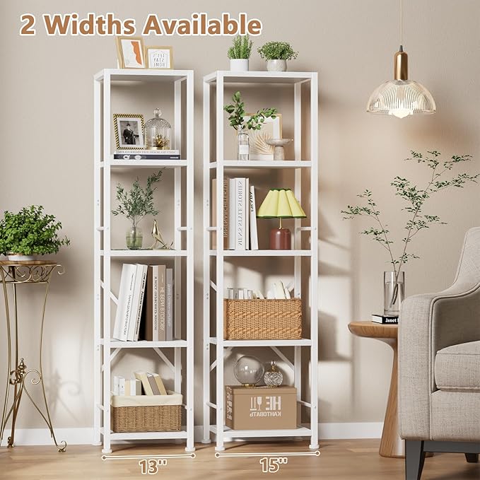 Furologee 5 Tier White Bookshelf, Tall Narrow Bookcase - Image 6
