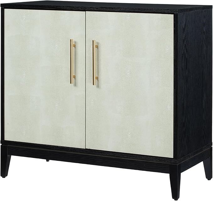 Sango Shagreen 2-Door Cabinet, Elegant Black Faux Shagreen Storage Cabinet - Image 4