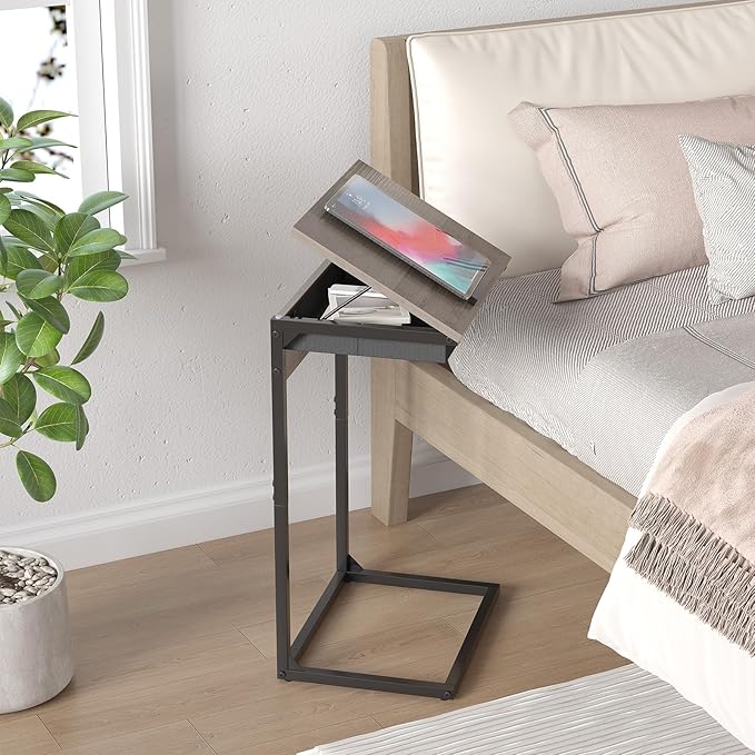 C Shaped End Tables with Charging Station, 45° Tiltable Adjustable Flip Top - Image 7