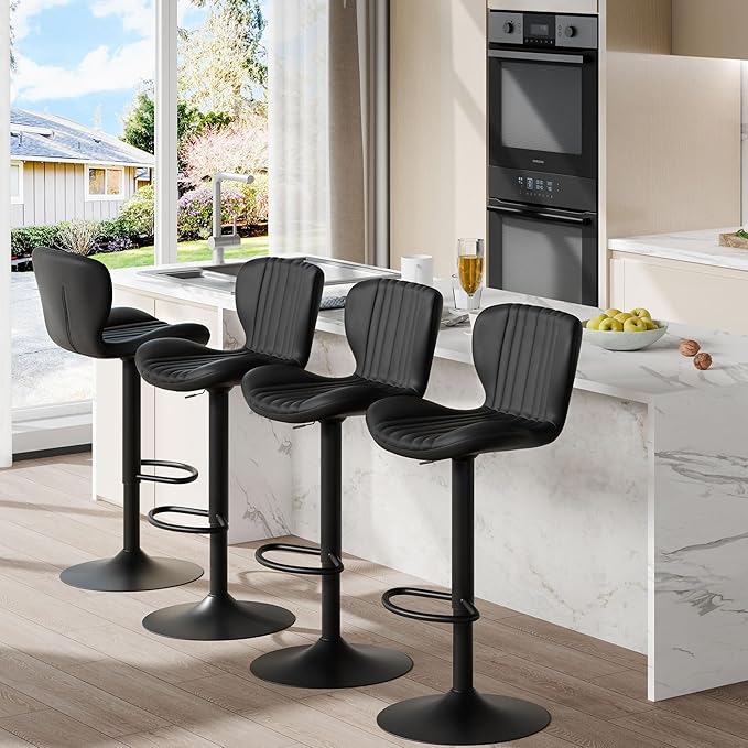 Shintenchi Bar Stools Set of 4 Modern Swivel Bar Chairs, Counter Height Faux - Image 3