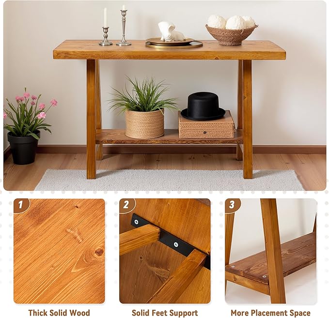 Warmiehomy Solid Wood Bench, 30” Rustic Farmhouse Entryway Bench - Image 3