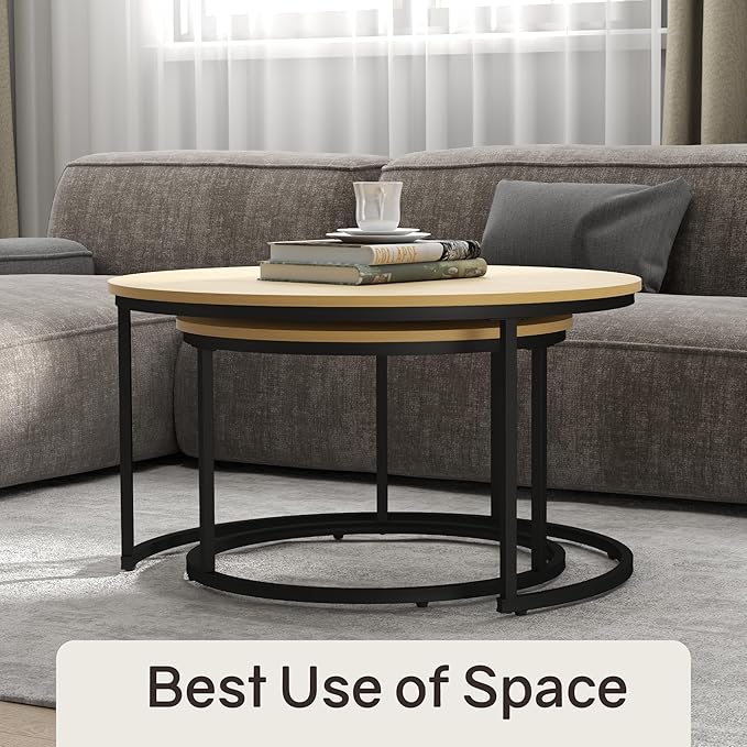 Nesting Tables Set of 2, 31.5" Round Coffee Table, Small Nesting Coffee Table - Image 6