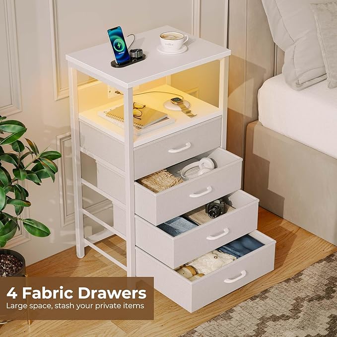 Seventable Night Stand with Charging Station, Tall Nightstand with 4 Fabric - Image 5