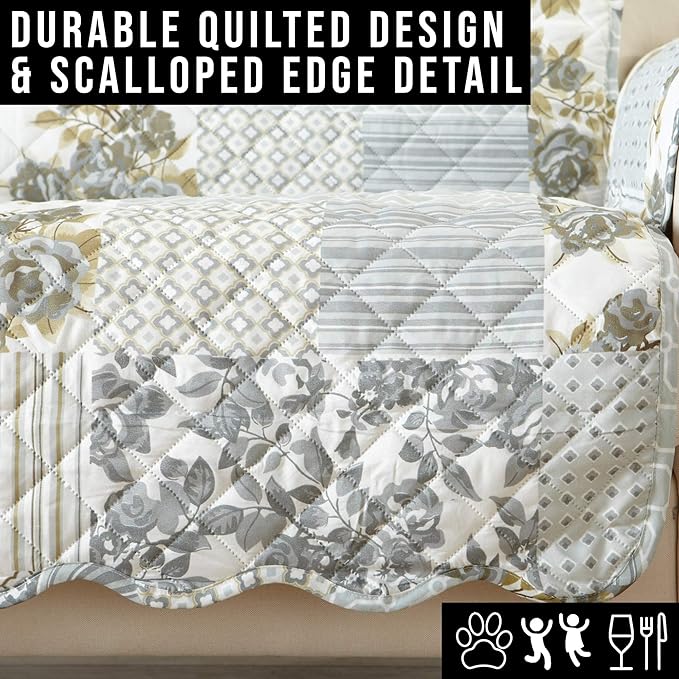 Patchwork Scalloped Printed Furniture Protector Stain Resistant Chair Cover - Image 6