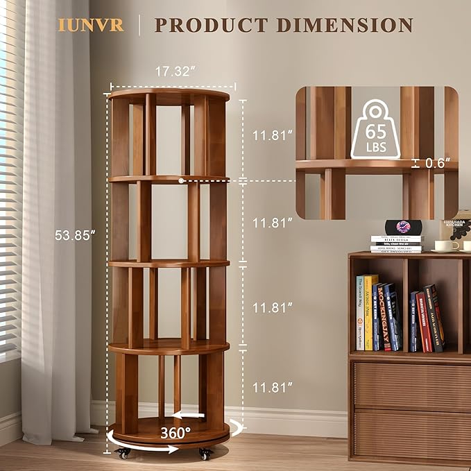 4-Tier Rotating Bookshelf, 360° Spinning Stackable Bookcase, Freestanding - Image 2