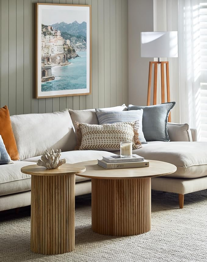 Solid Wood End Table Round 16.93" D, Wooden Accent Drum End Table, Unique Oak - Image 3