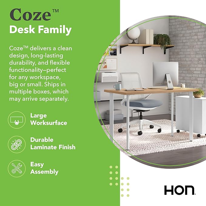 HON Coze Home Office Desks, Sturdy Table Computer Desk, Natural Recon Top - Image 2