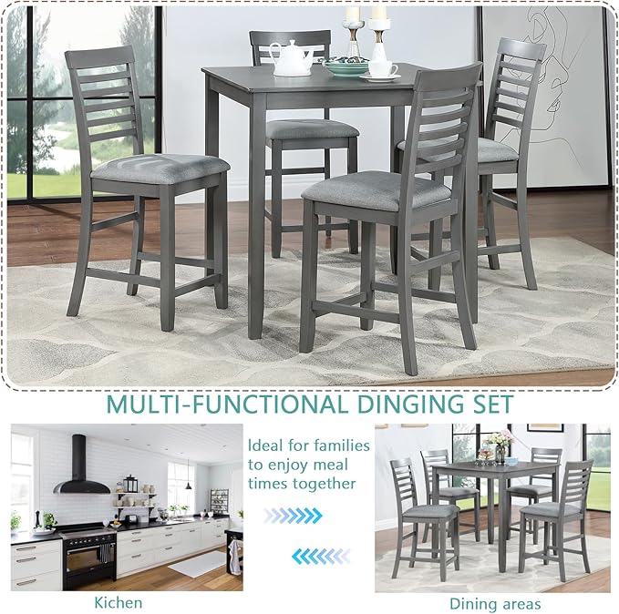 KEIKI 5-Piece Counter Height Dining Table Set - Image 4