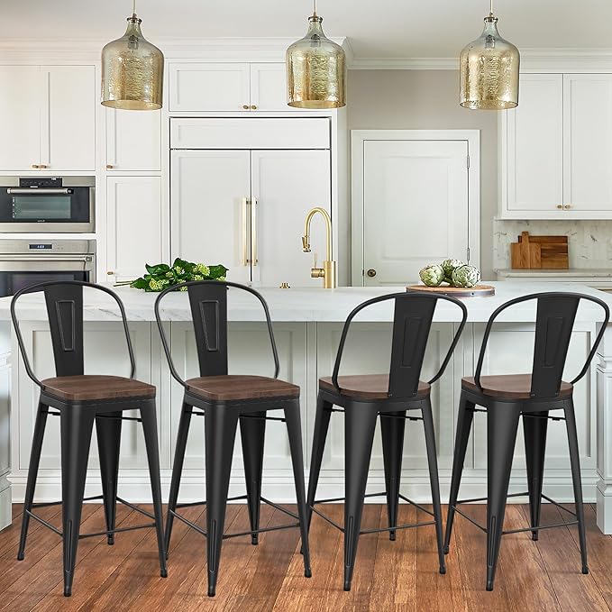 Yongqiang 26 inch Bar Stools Set of 4 High Back Metal Kitchen Counter Height - Image 8