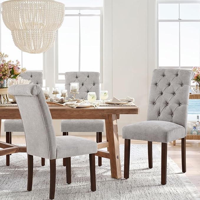 COLAMY Button Tufted Dining Chairs Set of 4, Parsons Upholstered Fabric Dining - Image 4