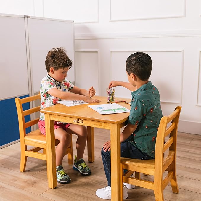 ECR4Kids 24in x 24in Hardwood Table and Chair Set, 12in Seat Height, Kids - Image 10