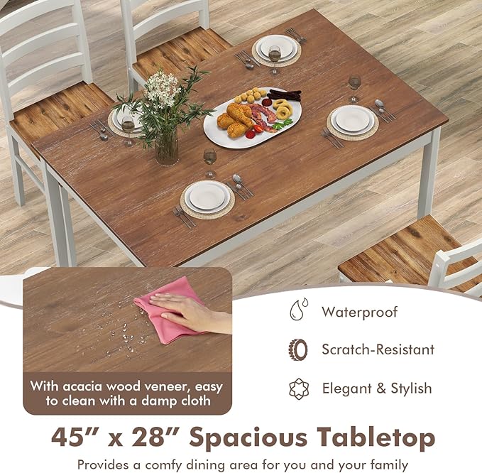 Giantex 5-Piece Dining Set for 4, Solid Wood Rectangular Table & 4 Chairs wtih - Image 5
