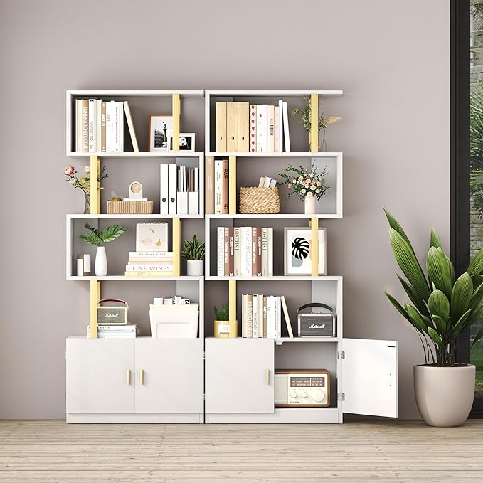 Yusong Geometric Bookcase with Cabinet, S Shaped Bookshelf 5-Tier Book Shelves - Image 5