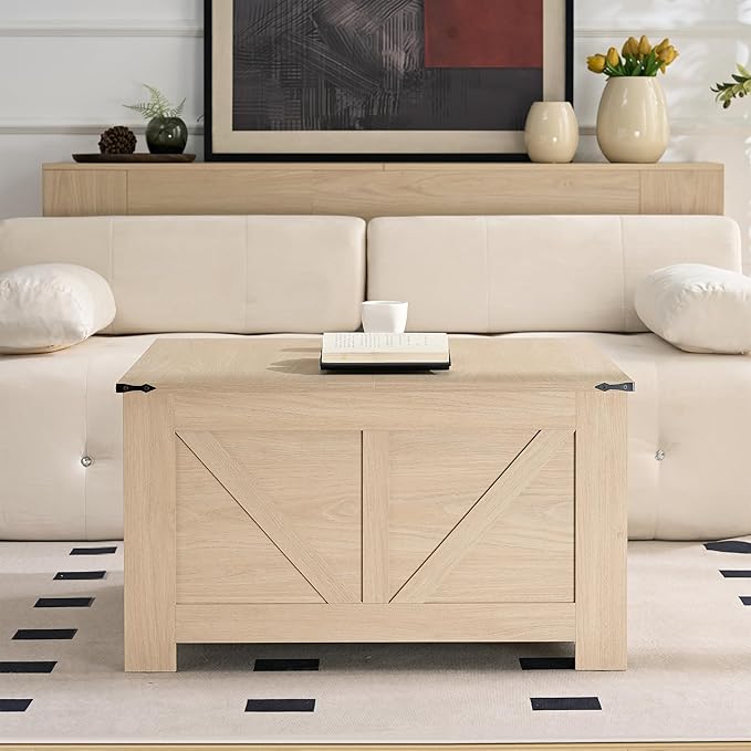 Farmhouse Coffee Table for Living Room, Wood Square Coffee Tables, 31.5" D x - Image 5