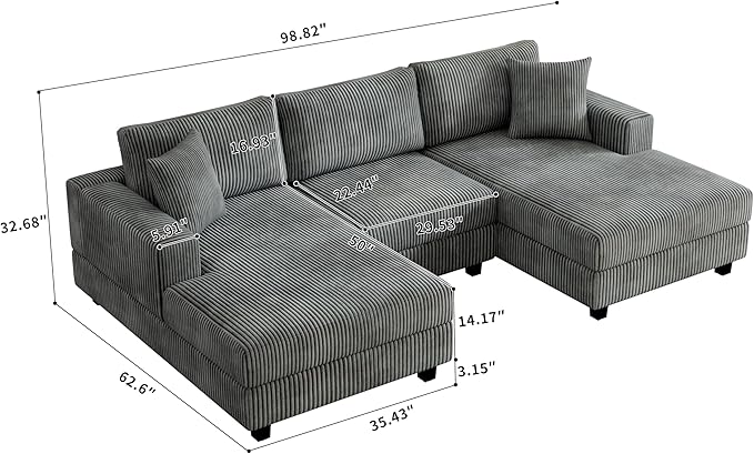 99" Symmetrical U Shaped Reversible Modular Sectional Sofa, Convertible Sofa - Image 2