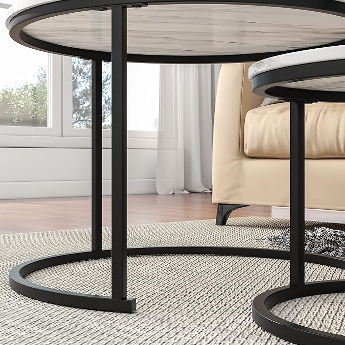 Nesting Round Coffee Table Set of 2 End Tables - Image 6