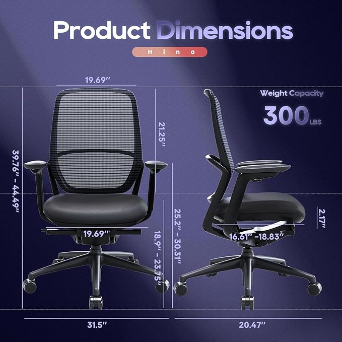 Ergonomic Office Chair Without Headrest, Genuine Leather Seat, Adjustable Seat - Image 2