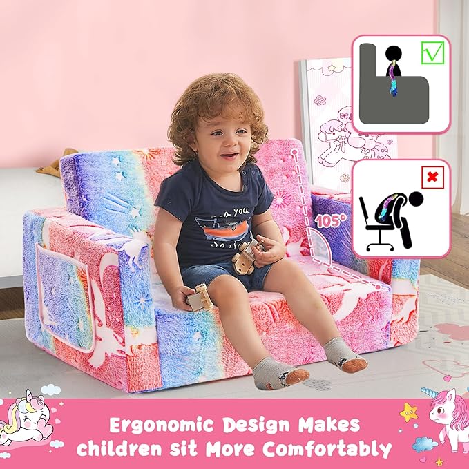 Toddler Chair Comfy, 2-in-1 Soft Toddler Couch Fold Out - Image 7