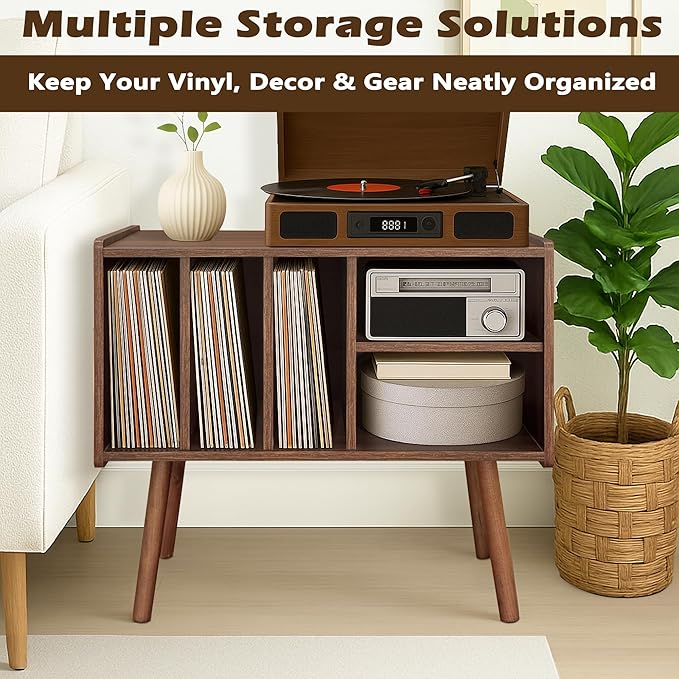 Record Player Stand with Vinyl Storage, Wooden Record Player Table with 5 - Image 6