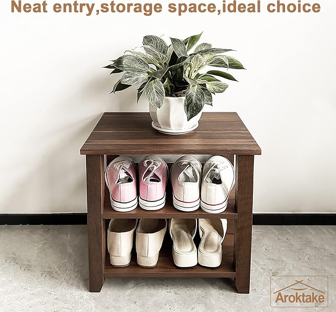 Small Shoe Rack Bench, 2-Tier Solid Wood Heavy Duty Shoe Organizer Shelf - Image 4