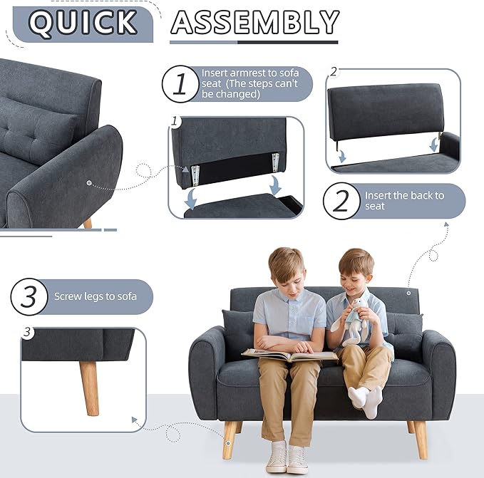 Shintenchi Small Modern Loveseat Couch Sofa, Mid Century Fabric Upholstered - Image 6